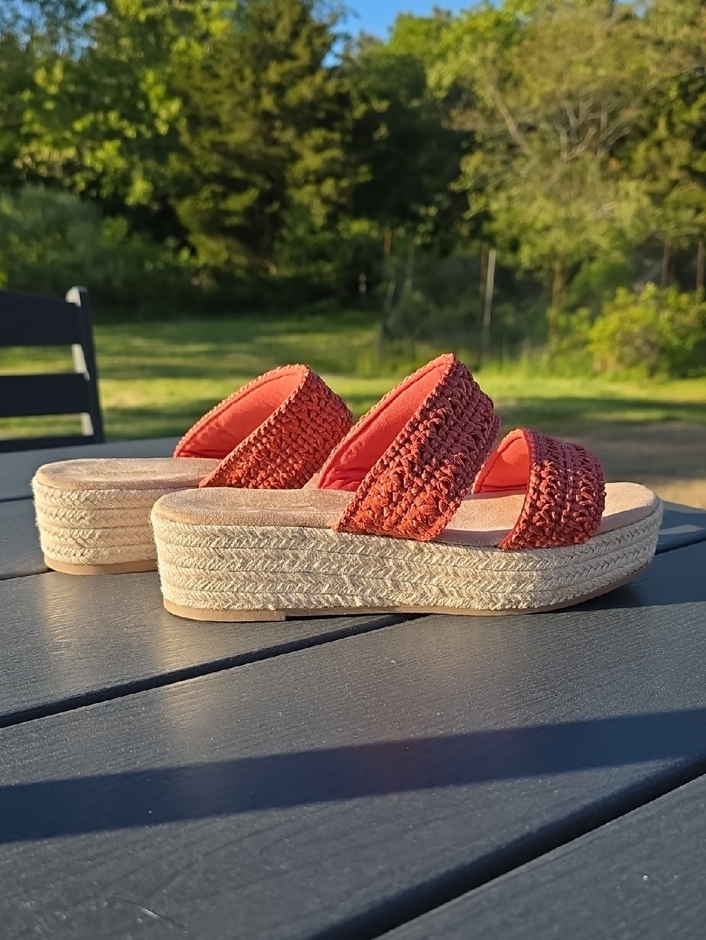 Woven Double-Strap Platform Sandals in Terracotta
